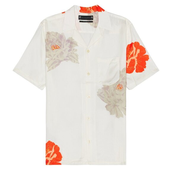 NEW ALLSAINTS Roze Men's Button Down Short Sleeve Shirt In Ecru White Size XS - Picture 2 of 5